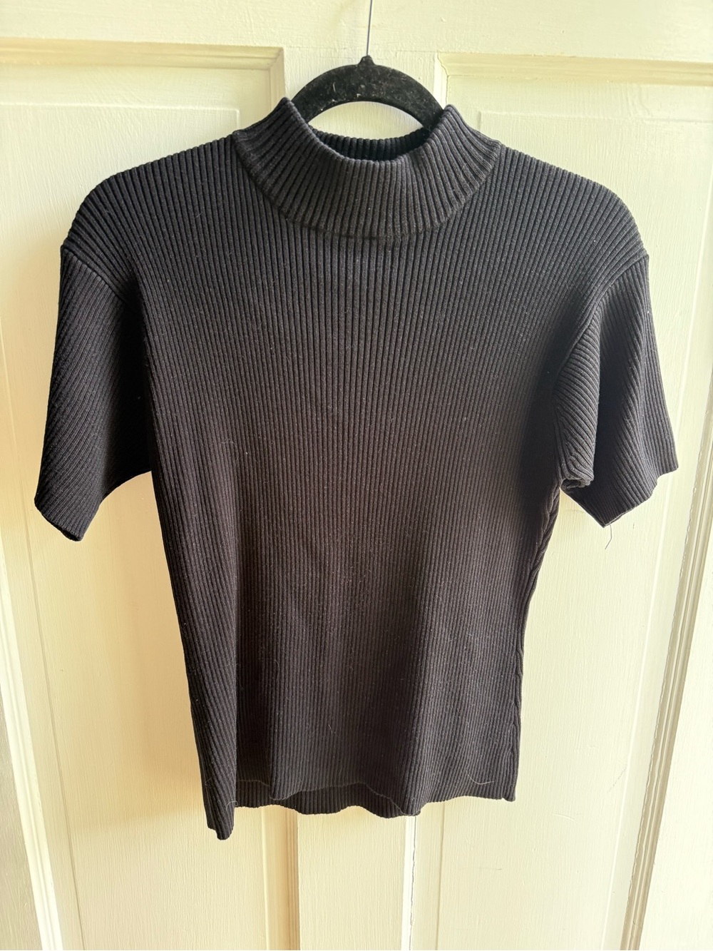 Ribbed Mock Neck Short Sleeve Crop Top in Black